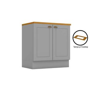 Gabinete De Cozinha Modulado Balcão Com Tampo Para Cooktop Americana Com 2 Portas 80cm Cinza
