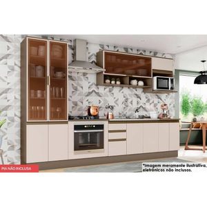 Cozinha Modulada Connect 11 Peças 33 Aéreos + 3 Balcões + 1 Paneleiro+4complementos C6p17 Duna Cristal2 Aéreos + 1 Balcão + 1 Complemento