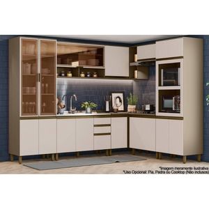 Cozinha Modulada Connect 10 Peças 3 Aéreos + 3 Balcões + 2 Paneleiros + 2 Complementos C6p07 Duna Cristal2 Aéreos + 1 Balcão + 1 Complemento