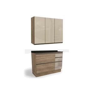 Cozinha Modulada Maxxi 3 Peças 1 Aéreo + 1 Balcão + Complemento C3p13 Nogal Preto Brilho