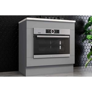 Gabinete De Cozinha Modulado Balcão Com Tampo Americana Para Forno De Embutir E Cooktop 80cm Cinza
