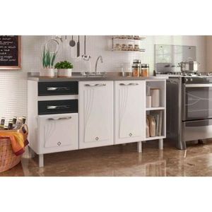 Gabinete De Cozinha Modulado Balcão Star New 3 Portas E 2 Gavetas Sem Tampo 150cm Preto Telasul
