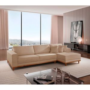 Sofá Cronos Linho 4lug Chaise Lado Direito Meu Sofá Online A226 Linho Bege