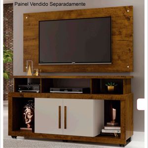 Rack Bancada Sala Com Pés De Rodinha E 2 Portas Star 135x70cm Canela-off White