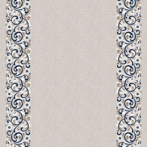 Toalha De Mesa Retangular - 08 Lugares - Coleção Donna - Desenho Arabesco Linho Cor 04 Cru-cinza