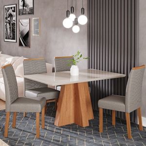 Sala De Jantar Patricia 130 Cm Com 4 Cadeiras Clarice Cinamomo-offwhite-grafite