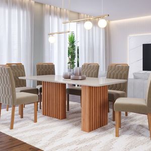 Sala De Jantar Ester 180 Cm Com 6 Cadeiras Paola Cinamomo-offwhite-joli