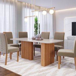 Sala De Jantar Ester 180 Cm Com 6 Cadeiras Clarice Cinamomo-offwhite-joli