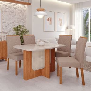 Sala De Jantar Louise 1,30 Com 4 Cadeiras Fernanda Cinamomo-offwhite-bege