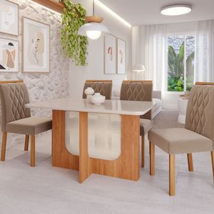 Sala De Jantar Louise 1,30 Com 4 Cadeiras Juliana Cinamomo-offwhite-joli