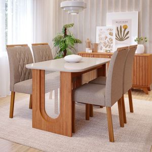 Sala De Jantar Valentina 1,30 Com 4 Cadeiras Juliana Cinamomo-off-bege