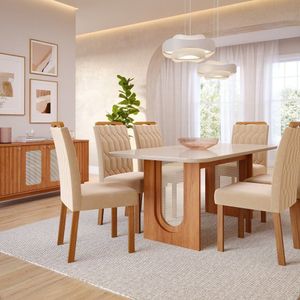 Sala De Jantar Valentina 1,80 Com 6 Cadeiras Paola Cinamomo-offwhite-nude