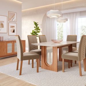 Sala De Jantar Valentina 1,80cm Com 6 Cadeiras Clarice Cinamomo- Off White- Madeira- Joli