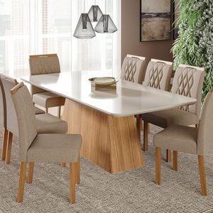 Sala De Jantar Helena 210 Cm Com 8 Cadeiras Juliana Cinamomo-offwhite-bege