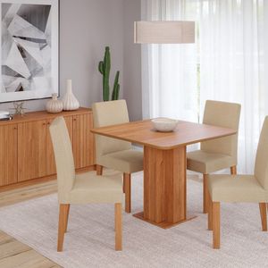 Sala De Jantar Sophia 95x95cm Sem Vidro Com 04 Cadeiras Maia Cinamomo-gengibre
