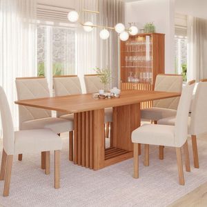 Sala De Jantar Ariela 210cm Sem Vidro Com 8 Cadeiras Fernanda Cinamomo-madeira-nude