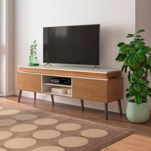 Rack Para Tv Até 75 Polegadas Com Led 2 Portas Fecho Toque Lumina Cinamomo C-off Whitw