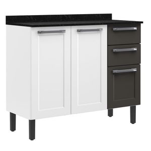 Balcão 105cm 3 Portas E 2 Gavetas Com Tampo Florença Branco-grafite