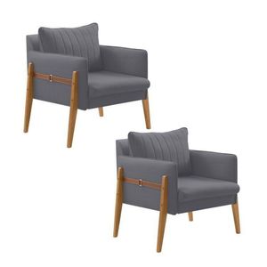 Kit 2 Poltronas Decorativa Para Sala De Estar Orion Cinza Cinza-cinza