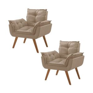 Kit 2 Poltronas Em Veludo Base Palito Quadrada Opalla Prime Capuccino-capuccino