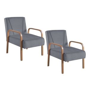 Kit 2 Poltronas Para Sala De Estar Agata Em Veludo Cinza