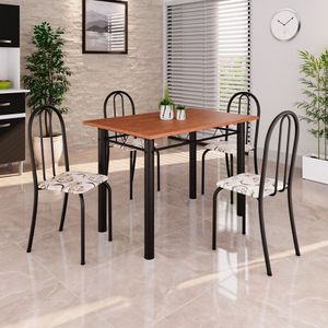 Conjunto De Mesa Tubular 100x60cm Tampo Em Mdf Com 4 Cadeiras Arabesco- Preto