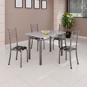 Conjunto De Mesa Tubular 100x60cm Tampo Com 4 Cadeiras Dany Preto - Prata