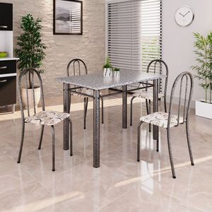 Conjunto De Mesa Tubular 100cm X 60cm Tampo Em Granito Com 4 Cadeiras Arabesco -prata