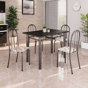 Conjunto De Mesa Tubular 100x60cm Tampo Em Ardósia Indiano Com 4 Cadeiras Arabesco- Prata