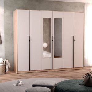 Guarda Roupa Casal 6 Portas Hefesto Com Espelho Carvalho Nature-off White