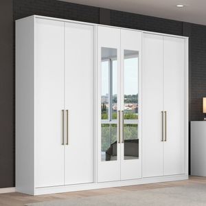 Guarda Roupa Casal 6 Portas 4 Gavetas Escócia Com Espelho Branco Artico
