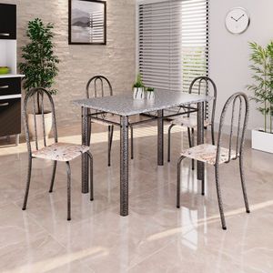 Conjunto De Mesa Tubular 100cm X 60cm Tampo Em Granito Com 4 Cadeiras Bege -prata