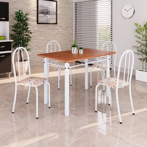 Conjunto De Mesa Tubular 100x60cm Tampo Em Mdf Com 4 Cadeiras Bege - Branco