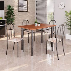 Conjunto De Mesa Tubular 100x60cm Tampo Em Mdf Com 4 Cadeiras Bege - Prata