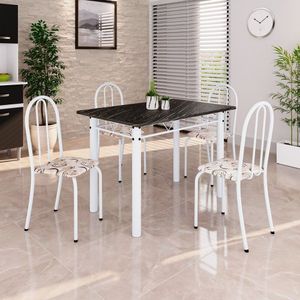 Conjunto De Mesa Tubular 100x60cm Tampo Em Ardósia Indiano Com 4 Cadeiras Arabesco- Branco