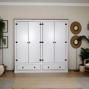 Guarda-roupa 04 Portas E 02 Gavetas Mdf-madeira Maciça Branco- Carvalho