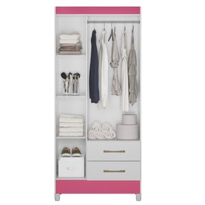 Guarda-roupa Solteiro 3 Portas 2 Gavetas E Pés Lima Branco-rosa