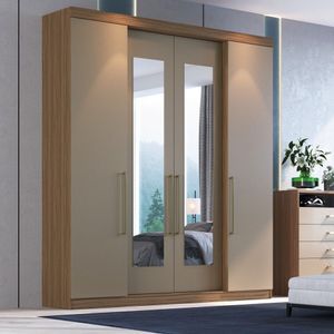 Guarda Roupa Casal 4 Portas 4 Gavetas Berlim Com Espelho Nogueira-fendi