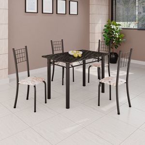Conjunto De Mesa Tubular 100x60cm Com Tampo E 4 Cadeiras Dany Bege-preto