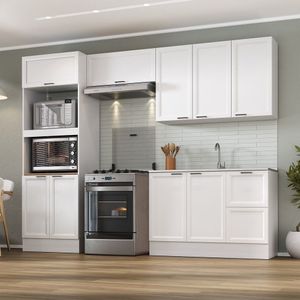 Cozinha Compacta 4 Peças 2 Aéreos 1 Balcão 1 Paneleiro Torre Quente Soho Cabecasa Madeiramadeira Branco-branco