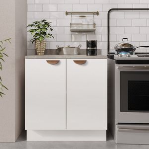 Balcão 2 Portas 80cm Com Tampo Arizona Cabecasa Madeiramadeira Branco-cobre
