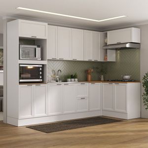 Cozinha Compacta 7 Peças 3 Aéreos 3 Balcões 1 Paneleiro Torre Quente Soho Cabecasa Madeiramadeira Branco-branco