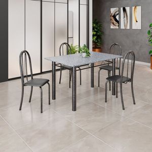 Conjunto De Mesa Tubular 120cm X 75cm Tampo Com 4 Cadeiras Preto - Prata