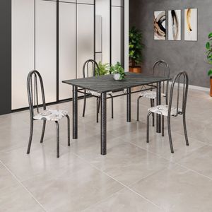 Conjunto De Mesa Tubular 120cm X 75cm Tampo Com 4 Cadeiras Arabesco - Prata