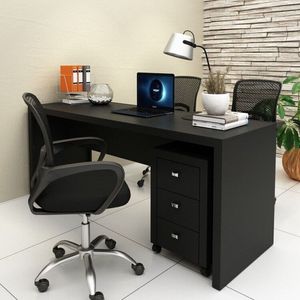 Conjunto 1 Mesa Para Escritório 1 Gaveteiro 3 Gavetas Preto
