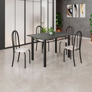 Conjunto De Mesa Tubular 120cm X 75cm Tampo Com 4 Cadeiras Bege - Preto