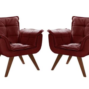 Conjunto Poltronas Pés Palito Decoração Sala Recepção Bordô