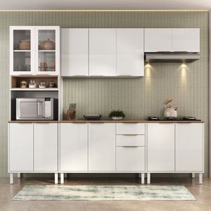 Cozinha Completa Em Aço 5 Peças 14 Portas 2 Gavetas Paneleiro Duplo Espaço Para Forno Branco Neve