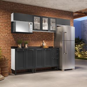 Cozinha Compacta Em Aço 6 Peças 10 Portas Sendo 3 Com Vidro 2 Gavetas Nicho Forno Branco-grafite