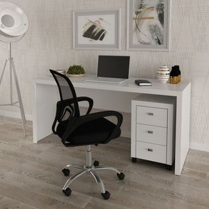 Conjunto Para Escritório 1 Mesa 1 Gaveteiro 3 Gavetas Espresso Móveis Branco